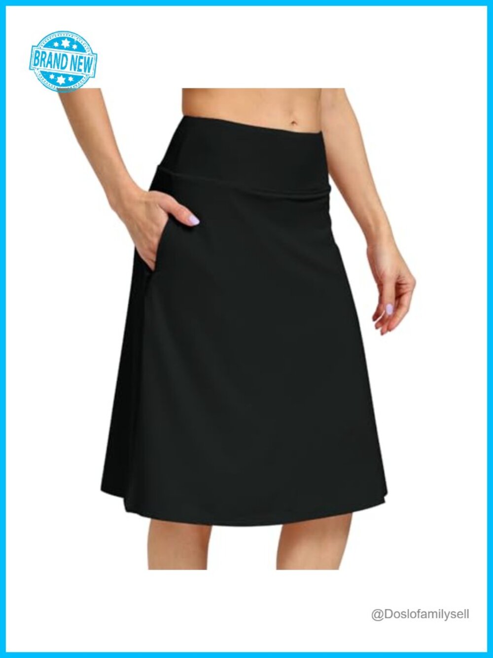 Womens Midi Knee-Length Skirt with Built-in Skorts Adjustable Drawstring Pockets